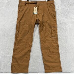 PrAna Stretch Zion Slim Pant Pants Men 42x30 Sepia Hiking Roll Up Belted
